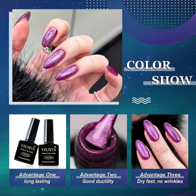 Detalle de YSUVIN UV-Cat-Eye Nagellack (9D) mit Magnetstift – 4 Farben Rot/Lila/Grün/Blau, 8 ml