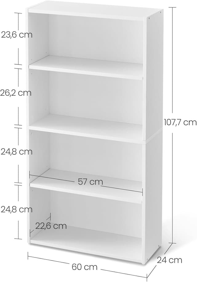 Detalle de VASAGLE Scaffale a 4 ripiani LBC164T14, libreria bianca nuvola con ripiani aperti e regolabili