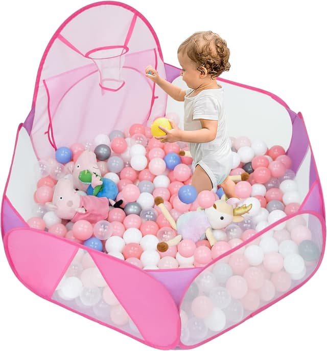 Detalle de Eocolz Grand bac à balles pour enfants – tente pop-up et maison de jeu avec panier de basket et sac de rangement