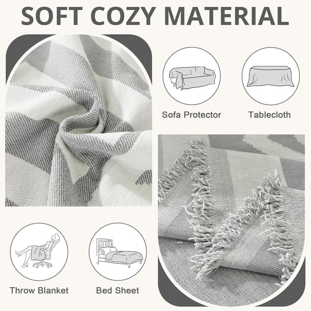 Detalle de Royhom Housse de canapé d’angle 3 places en chenille grise claire (180x340 cm) avec glands décoratifs