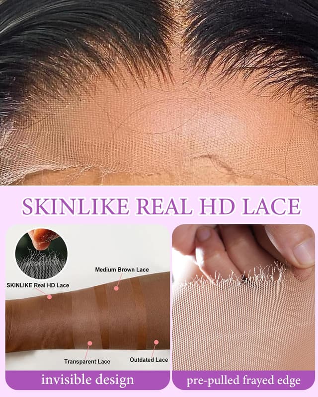 Detalle de luvobo 5x5 HD Lace Closure Wig (Human Hair, 28 Inch) with Ultra-Thin Invisible HD Lace