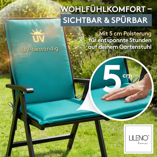 Detalle 2 de LILENO HOME Gartenstuhl Auflagen 4er-Set für Hochlehner in Petrol (MIA)