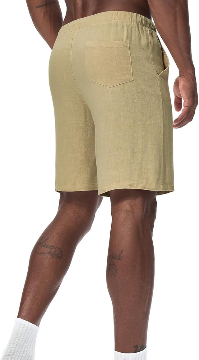 Detalle de Zetieny Herren-Leinen-Shorts mit Kordelzug: Sommer-Freizeitshorts mit Taschen