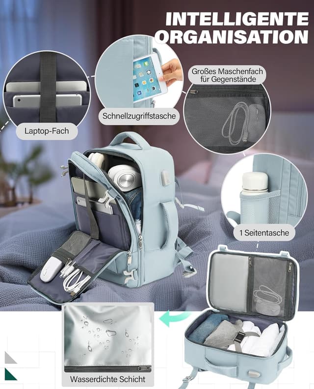 Thumbnail 3 de VANKEV Ryanair Handgepäck 40x20x25 Laptop Rucksack 14 Zoll