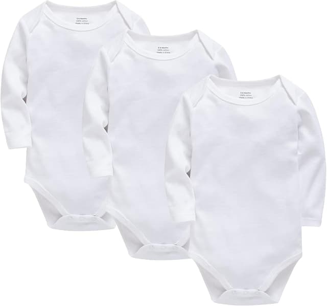 Detalle de Wocharm long sleeve baby bodysuit vests (3-pack) in cotton for boys and girls