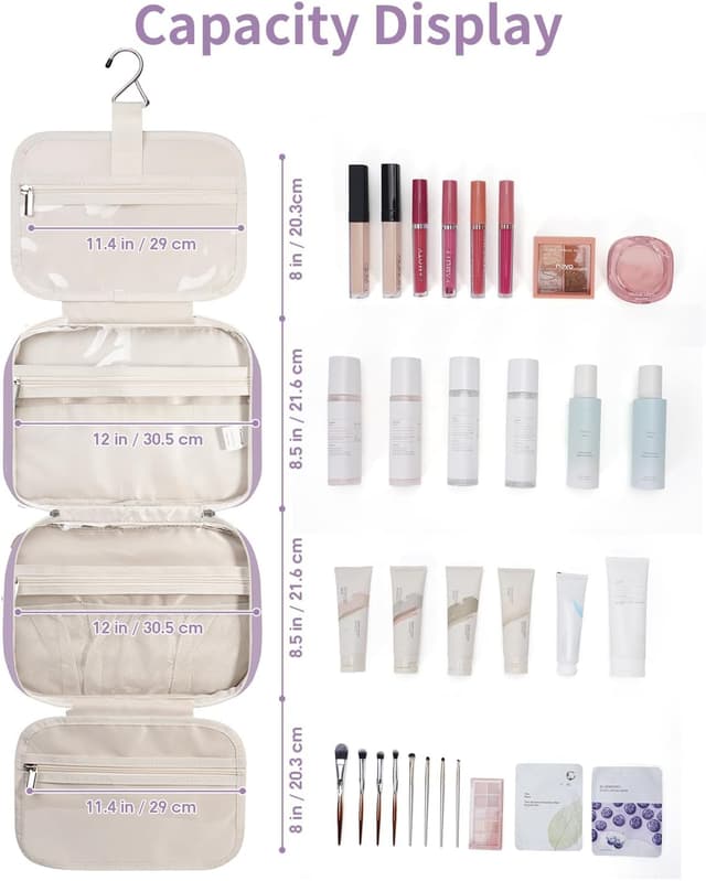 Detalle de Narwey Large Hanging Travel Toiletry Bag (Purple) with 4 Compartments