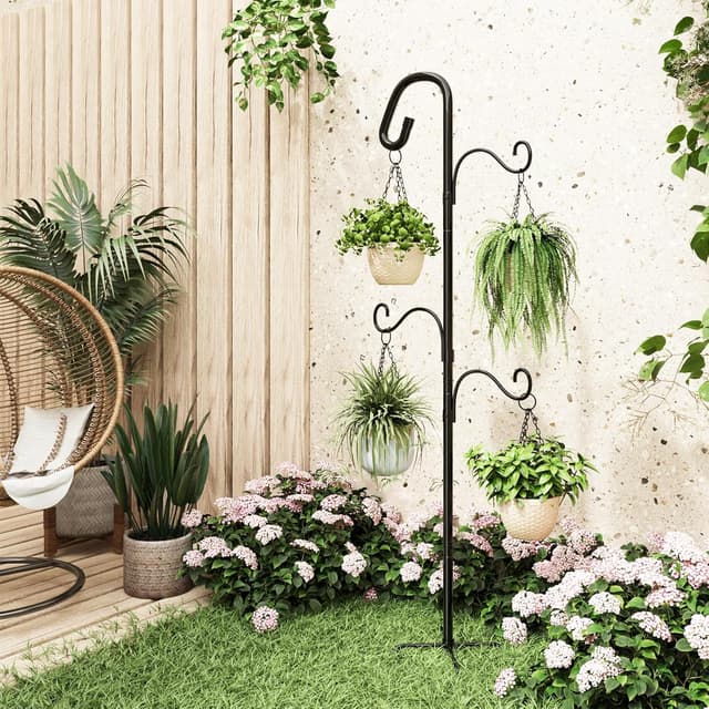 Detalle de Bamworld Shepherds Crook Garden Hooks 61in adjustable height hanging pole with 5-prong base