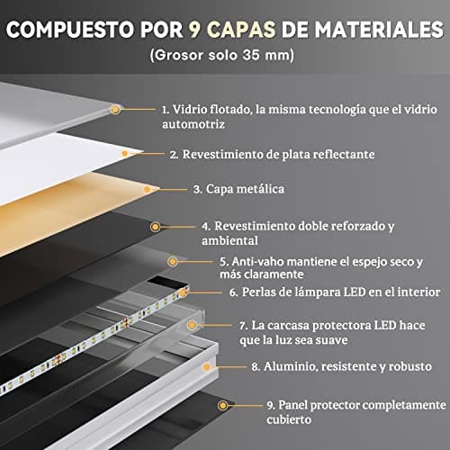 Thumbnail 4 de Dripex Espejo de Baño LED Antivaho Dimmable y Memoria 🪞