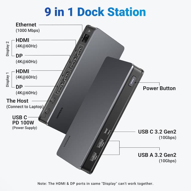 Detalle 2 de UGREEN Laptop Docking Station 100W PD