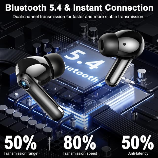 Thumbnail 2 de buwy Bluetooth Kopfhörer mit Touch-LED-Display, ANC+ENC und IP7 Schutz (40 Std., Schwarz)
