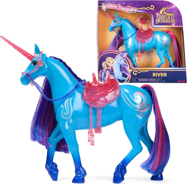 Detalle de Unicorn Academy Einhorn River (28 cm) – Original-Einhorn mit echter Mähne, abnehmbarer Ausrüstung & Bürste, ab 4 Jahren