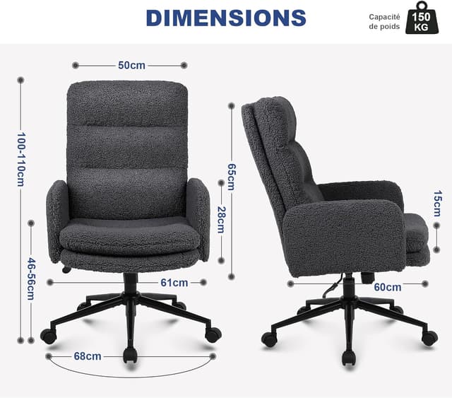 Detalle 2 de Youhauchair Chaise de bureau ergonomique 15 cm