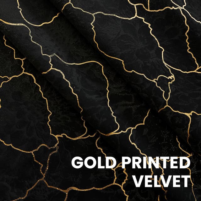 Detalle de Ystyle Rideau occultant en velours noir avec motifs dorés (lot de 2) 140x245 cm