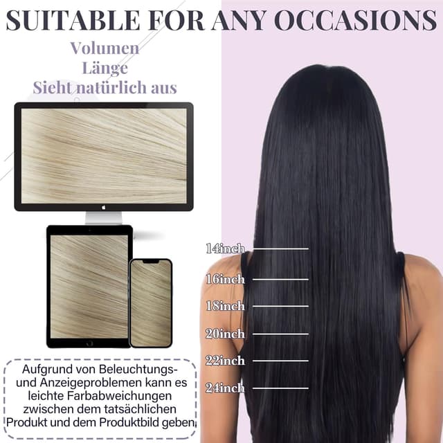 Detalle de Fshine Echthaar Tressen zum Einnähen, 35 cm / 50 g – aschblond mit hellblond Highlight (Farbe 18P613)