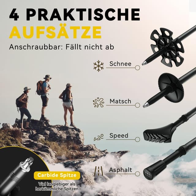 Detalle 2 de DOBESTS Wanderstöcke für Nordic Walking: faltbar & verstellbar (110–130 cm) mit Gummipuffern und Tasche