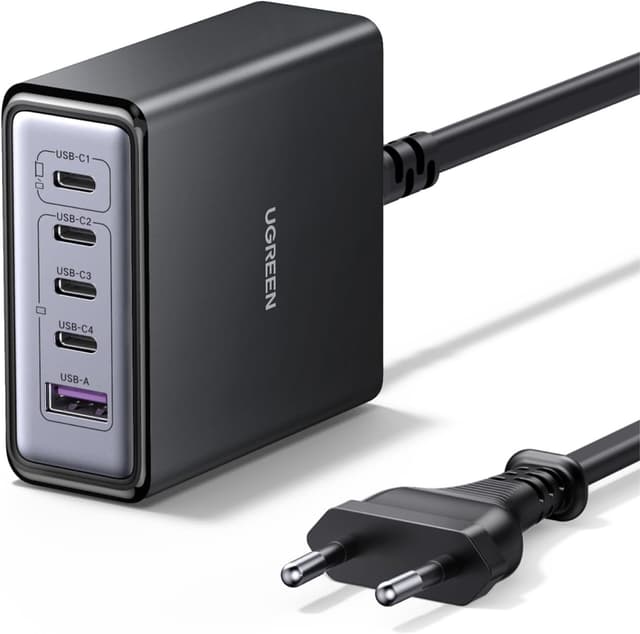 Detalle de UGREEN Zapix Nexode caricatore retrattile USB-C 65W GaN con 3 porte e PPS (fino a 45W) per viaggio e scrivania