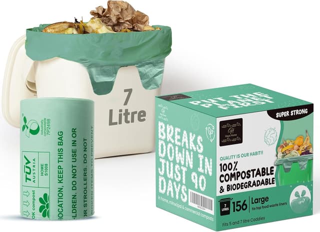Detalle de Haya Home 6L to 7L Eco Green 156 Compostable Bin Bags