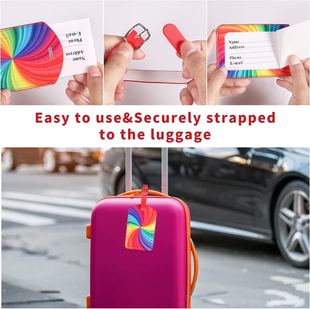 Thumbnail 3 de Leather Luggage Tags 2 Pcs Spinning Rainbow