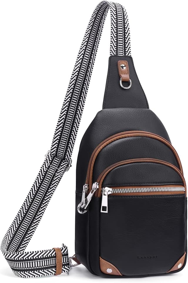 Detalle de Lexiyat anti-theft crossbody sling bag with RFID card slots, lockable zip ring and reversible strap