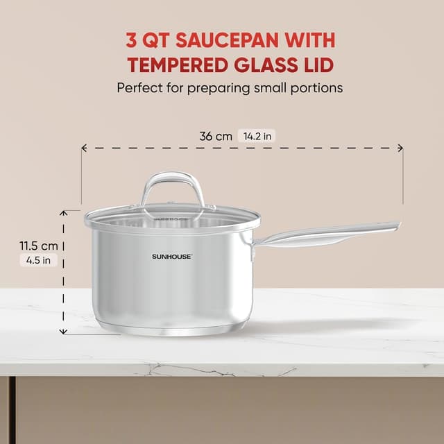 Thumbnail 1 de SUNHOUSE 3-Quart Stainless Steel Saucepan with Lid