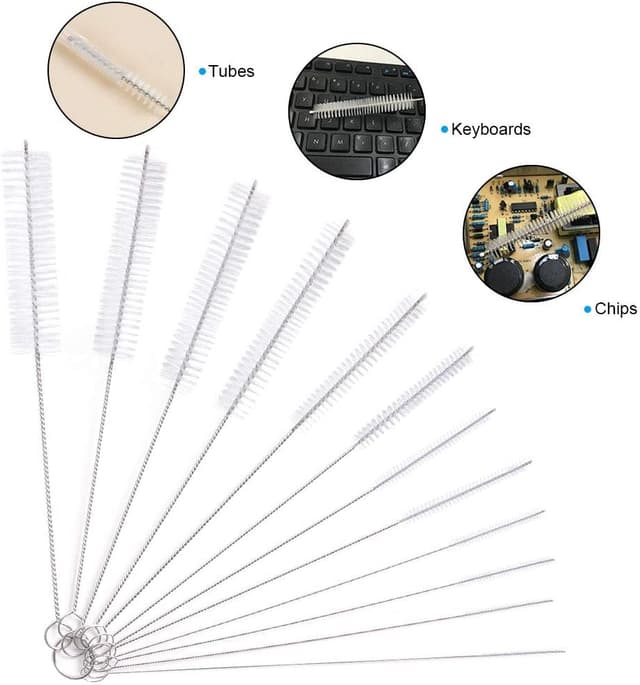 Detalle de Vicloon Spazzola Bottiglia – set da 12 mini scovolini in nylon e acciaio inox
