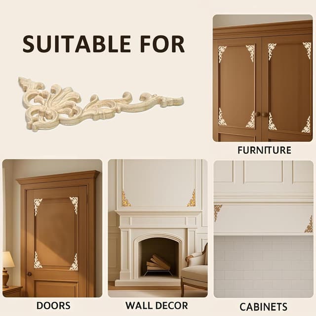 Detalle 2 de Aiminjey 12Pack Wood Appliques and Onlays Corner Carved Decorative Trim (12×6cm)