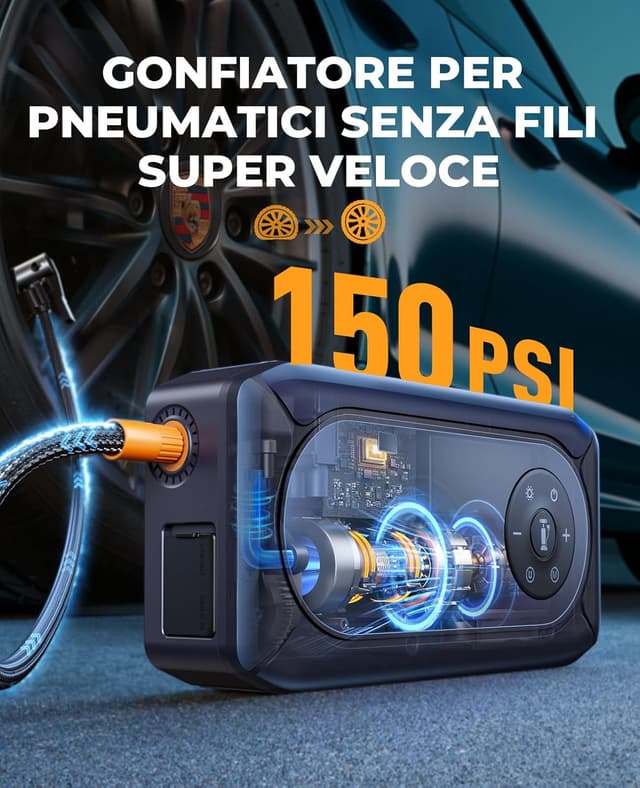 Detalle de YaberAuto Booster Avviamento Auto 7000A con Compressore 150 PSI e torcia 500 lm