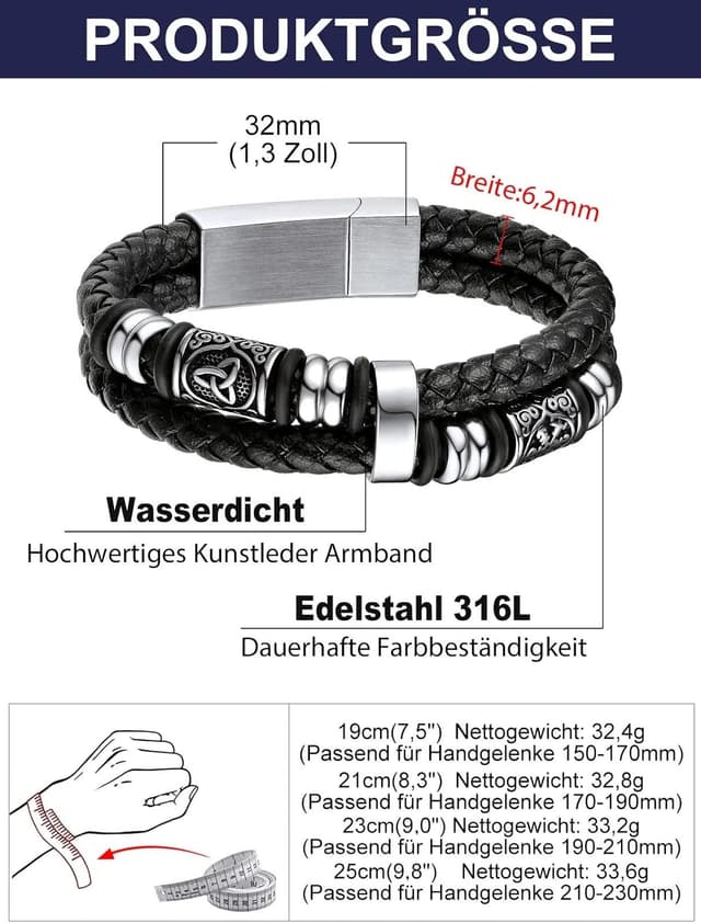 Detalle 2 de Bandmax Lederarmband für Männer mit keltischen Knotenelementen und Magnetverschluss (Mikrofaser-Leder)