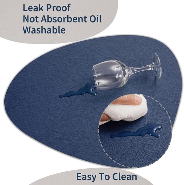 Detalle de Myir JUN Tischsets aus PVC-Kunstleder (hellgrau/blau) – beidseitig nutzbar, abwaschbar, Set mit 4