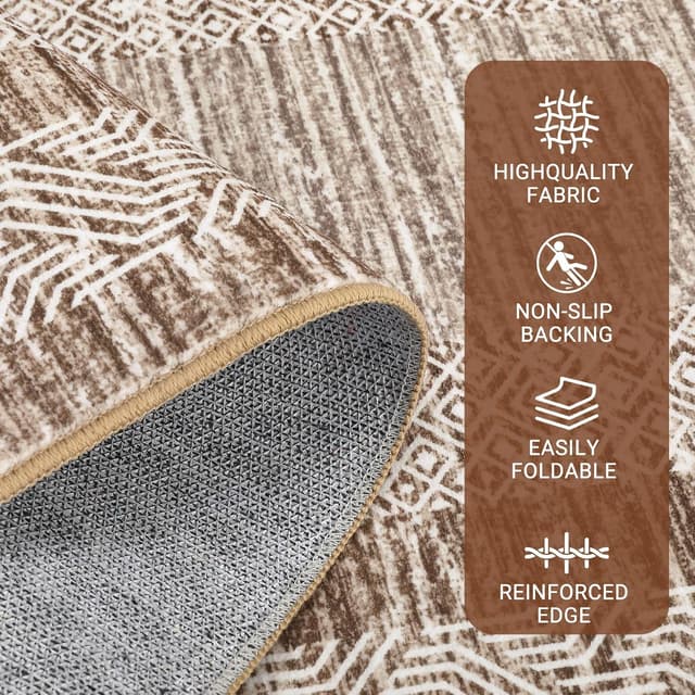 Detalle de GarveeHome 2x6 Modern Bordered Runner Rug (Soft Non-Slip, Washable) in Brown