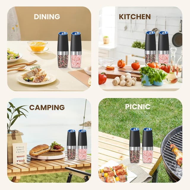 Thumbnail 6 de KIARYUOLL Gravity Electric Salt and Pepper Grinder Set (2-Pack, Black) with LED Light