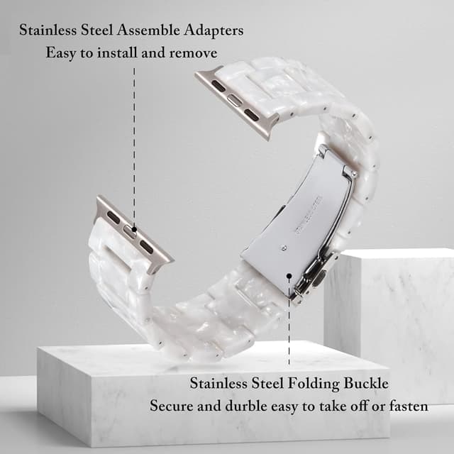 Detalle 2 de V.R.HOPE Modernes Harz-Armband für Apple Watch (44/45/46/49 mm) – Perlenweiß/Silber