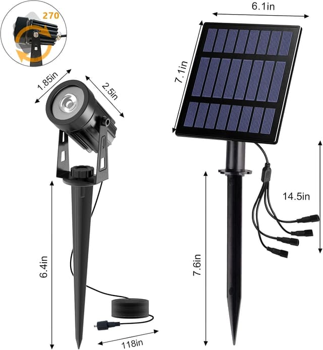 Detalle de T-SUN Faretto solare da esterno IP65 regolabile 270° con 2 modalità e accensione automatica