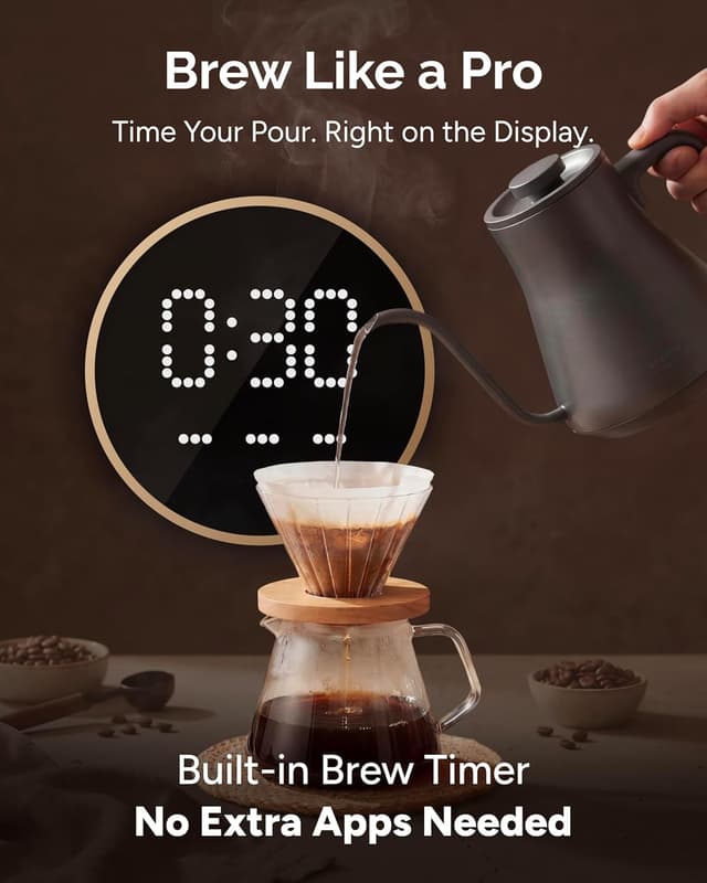 Detalle de INTASTING Electric Kettle with Gooseneck Spout, ±1℉ Temperature Control (0.9L, Dark Grey)