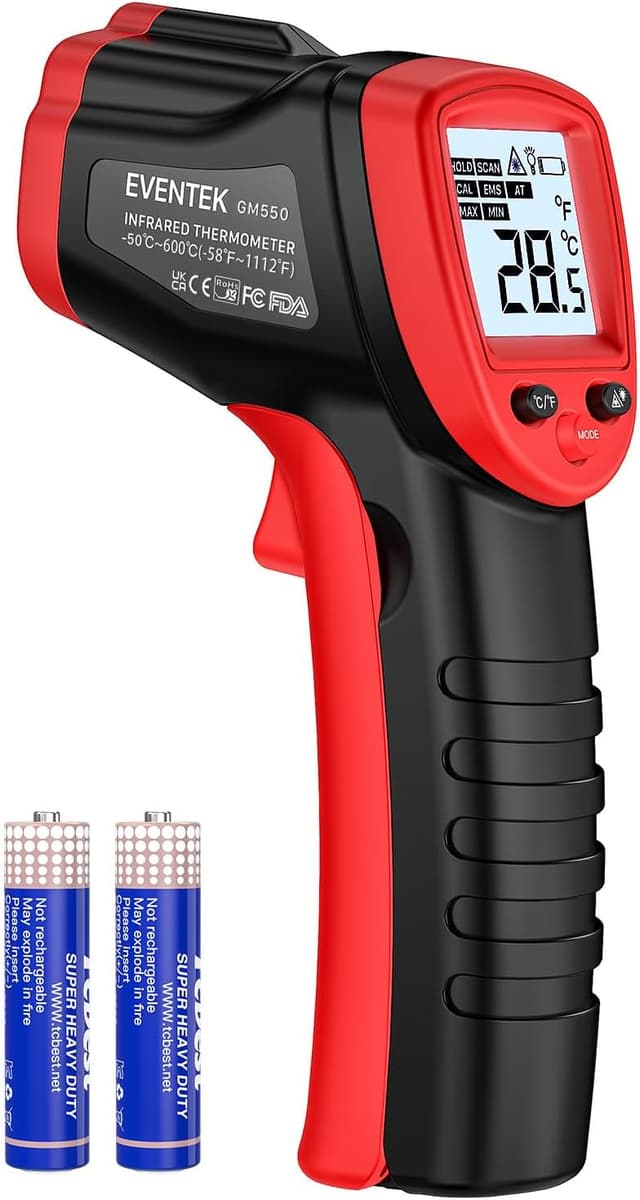 Detalle de Eventek Termometro a infrarossi con emissività regolabile (da -50°C a 600°C), laser e misurazione senza contatto