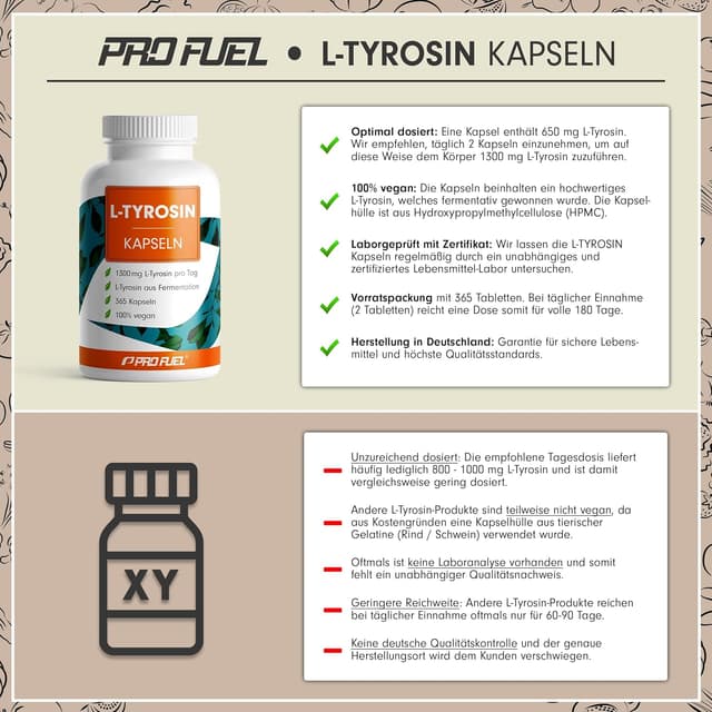 Detalle de L-Tyrosin Kapseln 1300 mg Tagesdosis
