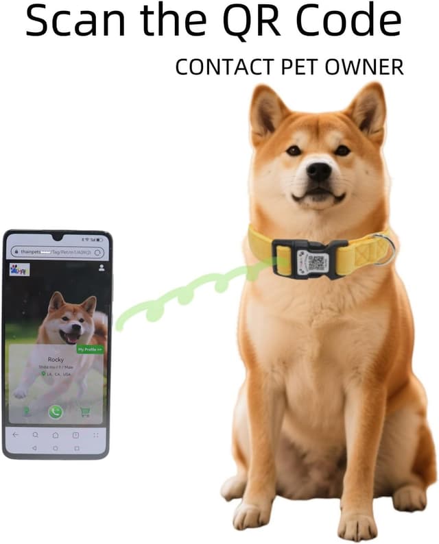 Detalle de THAIN Smart QR Code Dog Collar (Nylon & Velvet) with Unique ID Registration, Adjustable Plastic Buckle – Medium (Black/Red/Pink/Yellow)