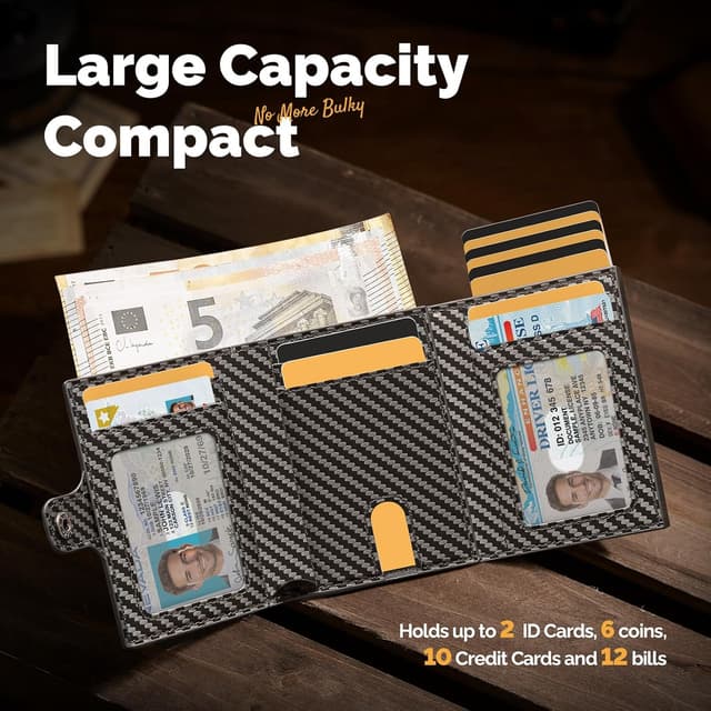 Detalle 2 de YESIIW Airtag mens wallet with RFID protection, coin pocket & money clip (carbon fibre)