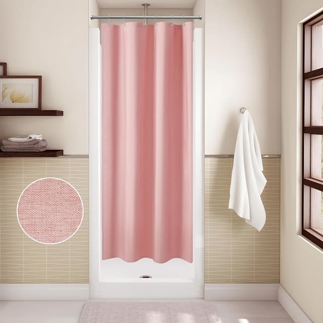 Detalle 1 de Rideau de douche VANZAVANZU en lin polyester imperméable anti-moisissures avec 6 anneaux métal (92x182 cm) – Rose
