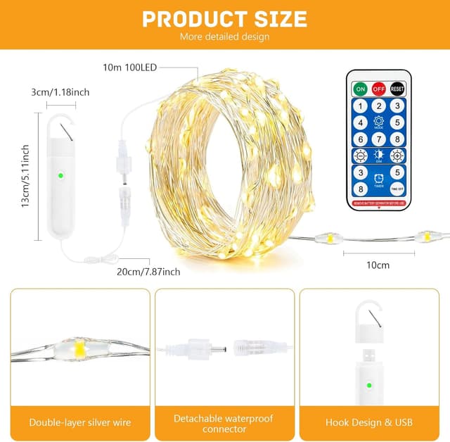 Detalle de Bigzom Lichterkette 10 m mit 100 LEDs