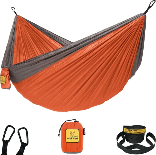 Detalle de Wise Owl Outfitters Camping Hammock (Parachute-Grade Nylon) with Tree Straps — Portable 1 or 2 Person Travel Hammock, 9 ft x 4.5 ft