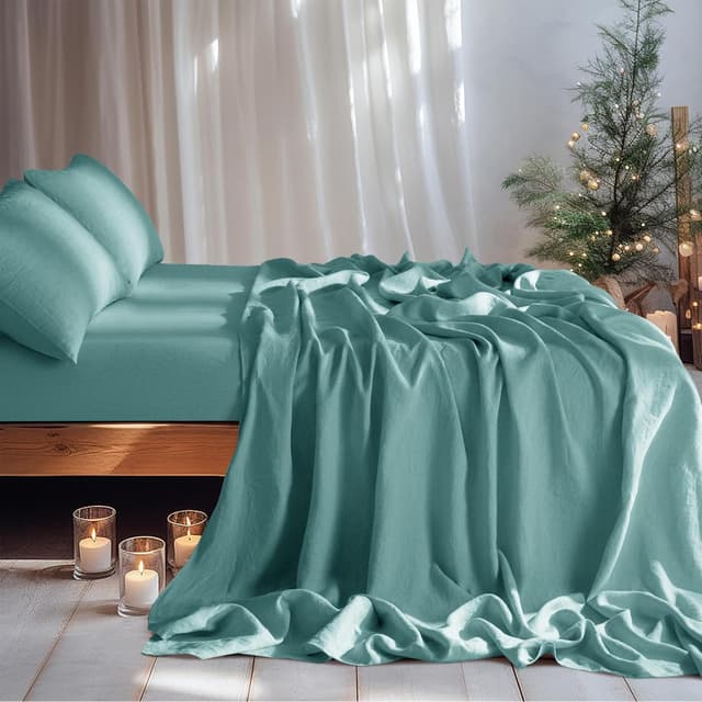 Detalle de LBRO2M 100% Pure Linen Sheet Set (Deep Pocket Up to 16") — Queen, 4-Piece Natural Flax