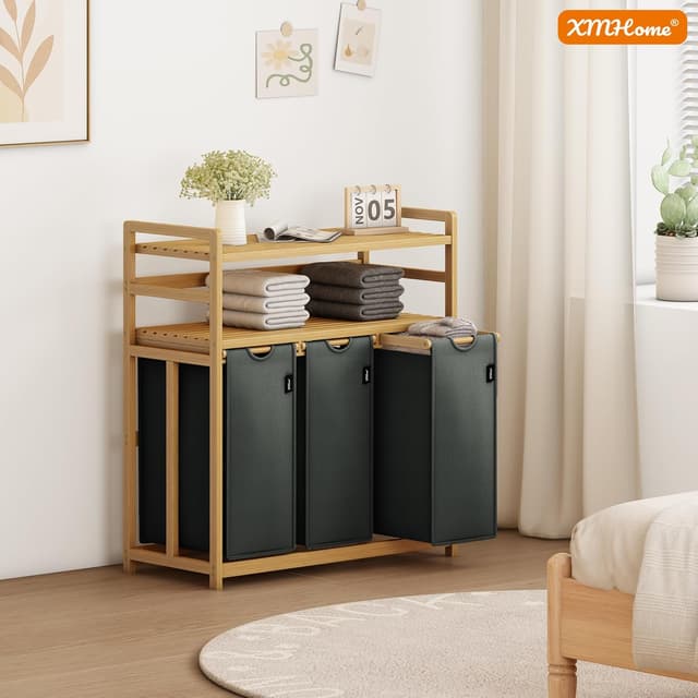 Thumbnail 6 de XMHome Wäschesammler 3 Fächer 148 L Dunkelgrau