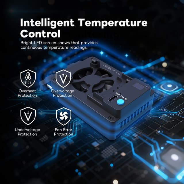 Detalle de DFCINE ICEMAN-E6 Ventola di raffreddamento con display LED per Canon R5/R6/90D e altre fotocamere