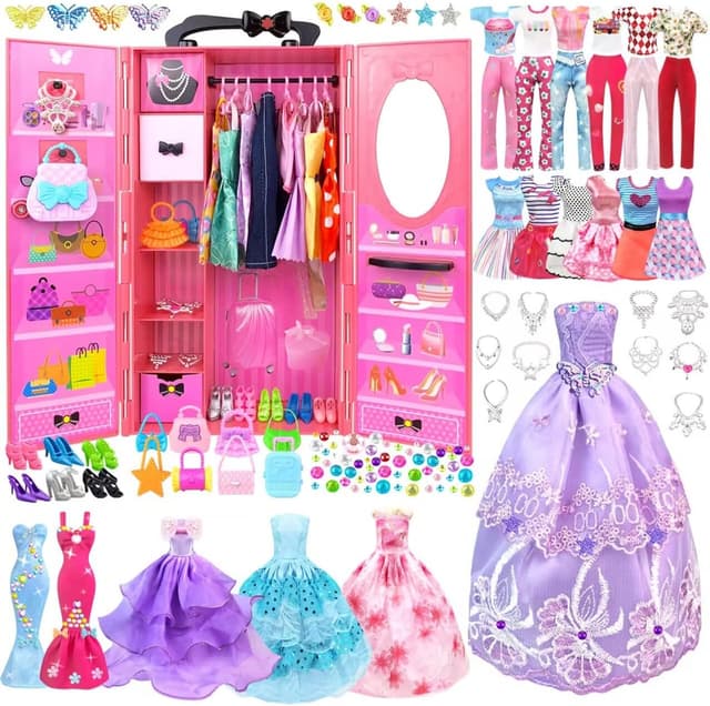 Detalle de Kleidung für 11,5 Zoll Puppen mit Schrank