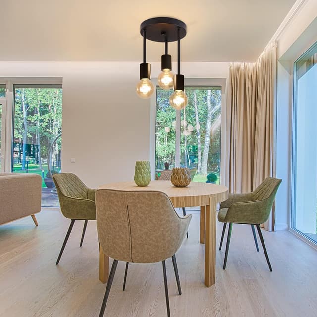 Detalle de CBJKTX Vintage Deckenleuchte Schwarz mit 3 Spots (E27) – Industriedesign für Esszimmer, Küche & Flur