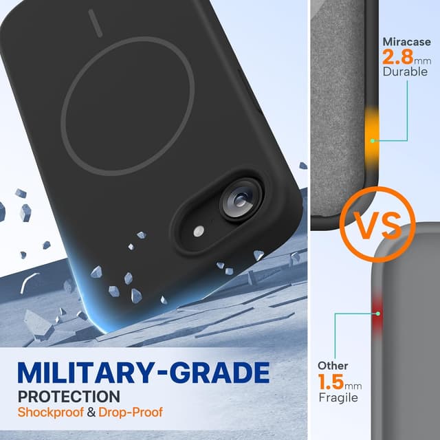 Detalle 2 de Miracase Magnetic Soft Silicone Case for iPhone 17e/16e with MagSafe Compatibility (Black)