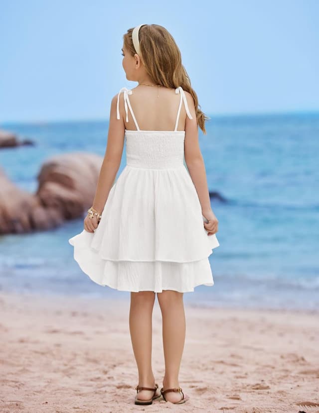 Detalle de Arshiner Girls Summer Spaghetti Strap Tiered Midi Sundress with Smocked Back