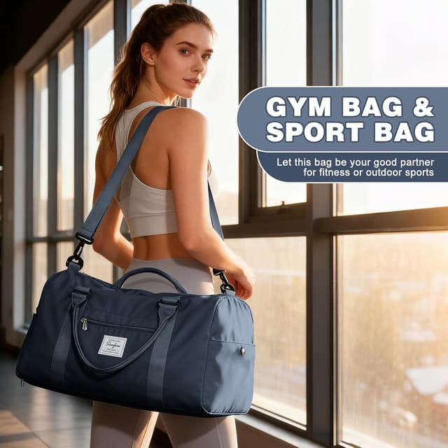Detalle de WEPLAN waterproof sports gym bag with shoe compartment for travel (gray blue)
