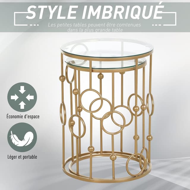 Thumbnail 4 de HOMCOM Tables gigognes art déco Ø41 Ø36 cm